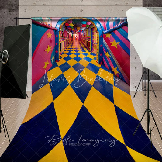 Lofaris Whimsical Checkered Hallway Fine Art Photography Backdrop Colorful Balloons Sweep Portrait Studio Background