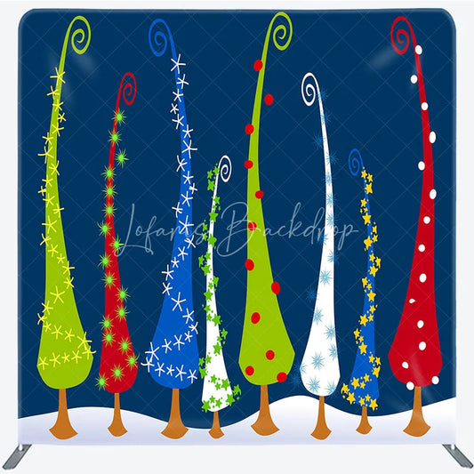 Lofaris Whimsical Christmas Tree Tension Fabric Backdrop Colorful Cartoon Forest Decoration Holiday Bent Background
