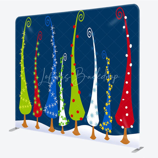 Lofaris Whimsical Christmas Tree Tension Fabric Backdrop Colorful Cartoon Forest Decoration Holiday Bent Background