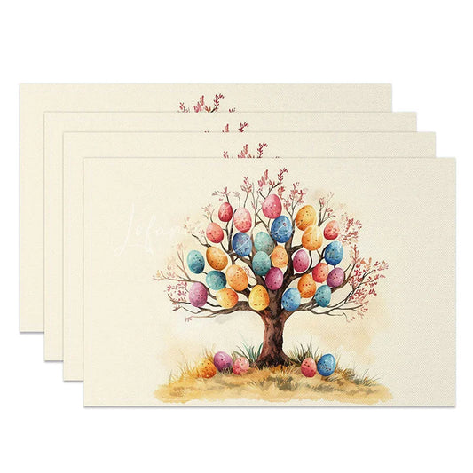 Lofaris Whimsical Easter Egg Tree Set of 4 Placemats Hanging Colorful Eggs Table Mats Spring Creative Dining Decor