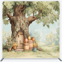 Lofaris Whimsical Fairy Tale Tree House Square Double-Sided Backdrop Enchanted Forest for Baby Shower Photography