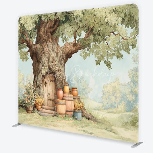 Lofaris Whimsical Fairy Tale Tree House Square Double-Sided Backdrop Enchanted Forest for Baby Shower Photography