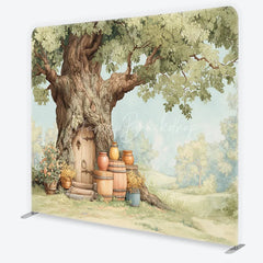 Lofaris Whimsical Fairy Tale Tree House Square Double-Sided Backdrop Enchanted Forest for Baby Shower Photography