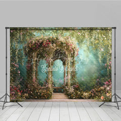 Lofaris Whimsical Floral Garden Gazebo Photography Backdrop Lush Greenery and Romantic Archway for Wedding Party Decor