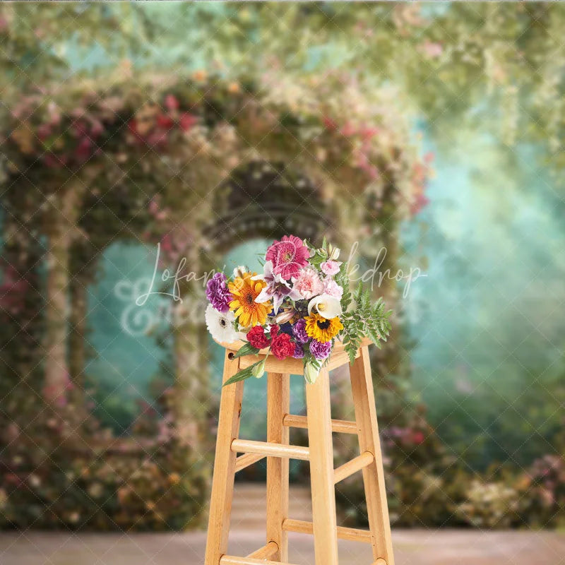Lofaris Whimsical Floral Garden Gazebo Photography Backdrop Lush Greenery and Romantic Archway for Wedding Party Decor
