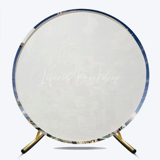 Lofaris Whimsical Flying Books and Stacked Round Backdrop Blue Sky Cloud Academic Theme for Graduation