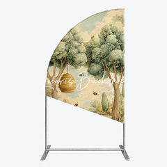 Lofaris Whimsical Forest Beehive and Flying Bees Half Moon Arch Backdrop Watercolor Nature Scene for Baby Shower Birthday Party