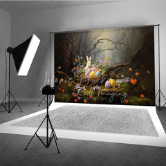Lofaris Whimsical Forest Bunny Easter Photography Backdrop Spring Flowers and Eggs Studio Background