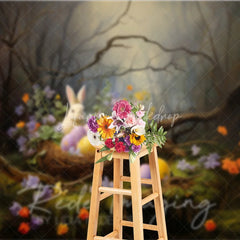 Lofaris Whimsical Forest Bunny Easter Photography Backdrop Spring Flowers and Eggs Studio Background