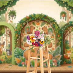 Lofaris Whimsical Forest Capybara Photography Backdrop with Cartoon Animals Trees and String Lights for Kids Birthday Party