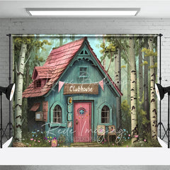 Lofaris Whimsical Forest Clubhouse Photography Backdrop Fairy Tale Blue Cabin and Birch Trees Studio Background