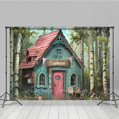 Lofaris Whimsical Forest Clubhouse Photography Backdrop Fairy Tale Blue Cabin and Birch Trees Studio Background