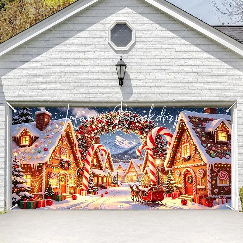 Lofaris Whimsical Gingerbread Christmas Village Garage Door Banner Santa Reindeer Festive Lights Decor