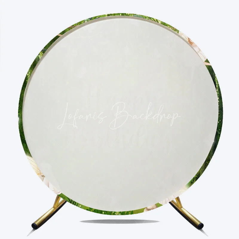 Lofaris Whimsical Green Enchanted Forest Fairy Happy Birthday Round Backdrop with Glowing Lights Magical Party Decor