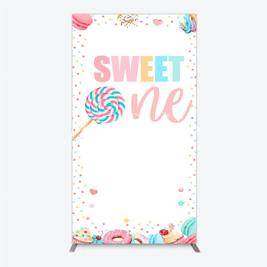 Lofaris Whimsical Pastel Sweet One Lollipop and Dessert Confetti Rectangle Arch Backdrop First Birthday Party Decor