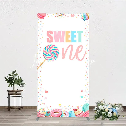 Lofaris Whimsical Pastel Sweet One Lollipop and Dessert Confetti Rectangle Arch Backdrop First Birthday Party Decor