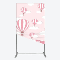 Lofaris Whimsical Pink Hot Air Balloon and Clouds Rectangle Arch Backdrop Baby Shower Birthday Party Decor