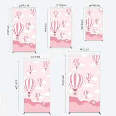 Lofaris Whimsical Pink Hot Air Balloon and Clouds Rectangle Arch Backdrop Baby Shower Birthday Party Decor