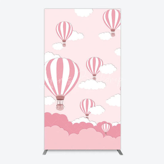 Lofaris Whimsical Pink Hot Air Balloon and Clouds Rectangle Arch Backdrop Baby Shower Birthday Party Decor