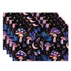 Lofaris Whimsical Purple and Pink Mushroom Star Set of 4 Placemats for Magical Fantasy Themed Decor