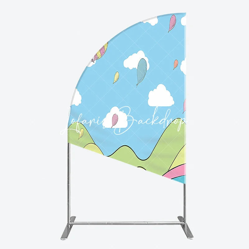 Lofaris Whimsical Sky Fantasy Landscape Half Moon Arch Backdrop Colorful Balloons Birthday Party Decor