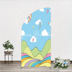 Lofaris Whimsical Sky Fantasy Landscape Half Moon Arch Backdrop Colorful Balloons Birthday Party Decor