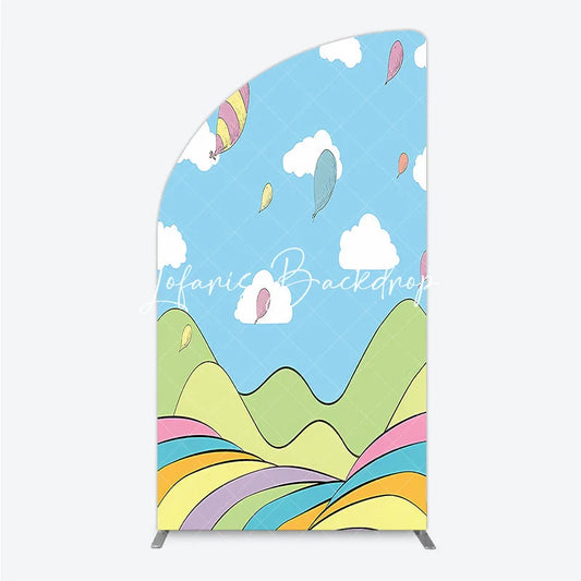 Lofaris Whimsical Sky Fantasy Landscape Half Moon Arch Backdrop Colorful Balloons Birthday Party Decor