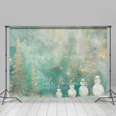 Lofaris Whimsical Snowman Backdrop Artistic Gold Glitter Christmas Trees Abstract Winter Painting Background