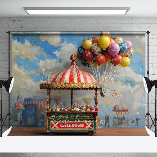 Lofaris Whimsical Vintage Carnival Balloon Vendor Photography Backdrop Festive Fairground Party Decor for Kids