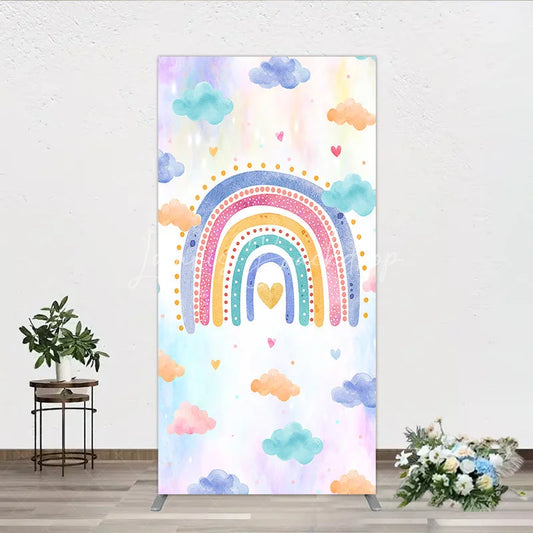 Lofaris Whimsical Watercolor Pastel Rainbow with Clouds and Hearts Rectangle Arch Backdrop Dreamy Baby Shower Birthday Decor