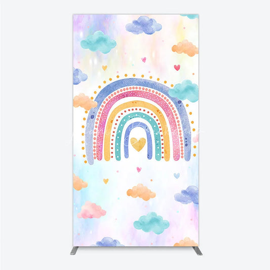 Lofaris Whimsical Watercolor Pastel Rainbow with Clouds and Hearts Rectangle Arch Backdrop Dreamy Baby Shower Birthday Decor