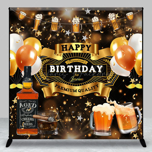 Lofaris Whisky Balloons Black Gold Custom Birthday Backdrop