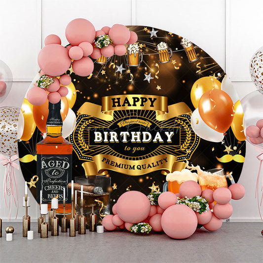 Lofaris Whisky Balloons Ribbons Round Happy Birthday Backdrop