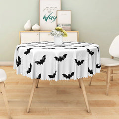 Lofaris White and Black Bat Pattern Halloween Round Tablecloth for Modern Spooky Gothic Party Decor