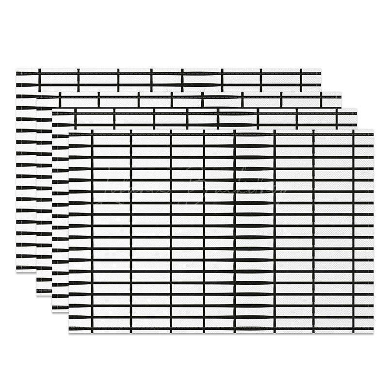 Lofaris White and Black Lines Plaid Pattern Set of 4 Placemats Modern Geometric for Farmhouse Kitchen Decor
