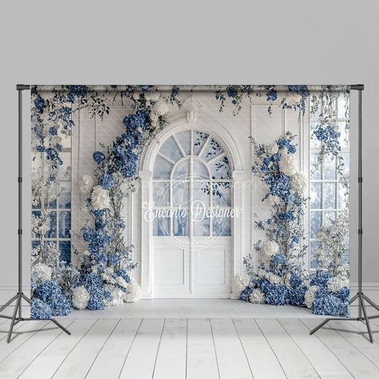 Lofaris White And Blue Elegant Floral Sweet Wedding Backdrop