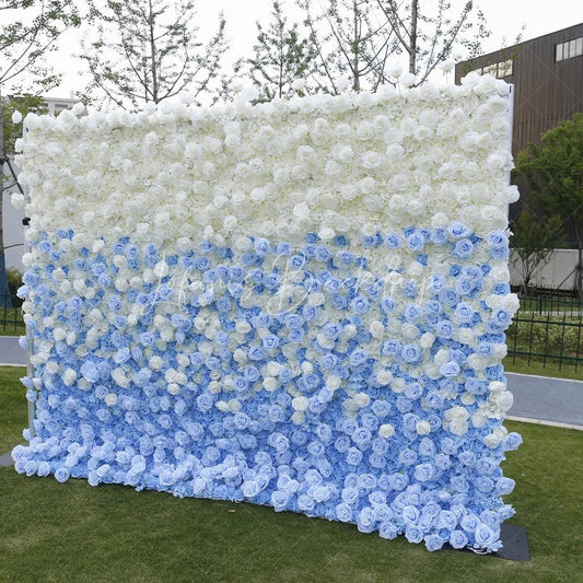 Lofaris White and Blue Ombre Rose Artificial Flower Wall Elegant Wedding Baby Shower Party Backdrop Decor