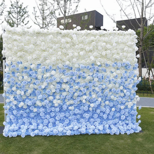 Lofaris White and Blue Ombre Rose Artificial Flower Wall Elegant Wedding Baby Shower Party Backdrop Decor