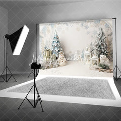 Lofaris White and Blue Winter Wonderland Christmas Photography Backdrop with Snowflakes Snowman Festive Decor