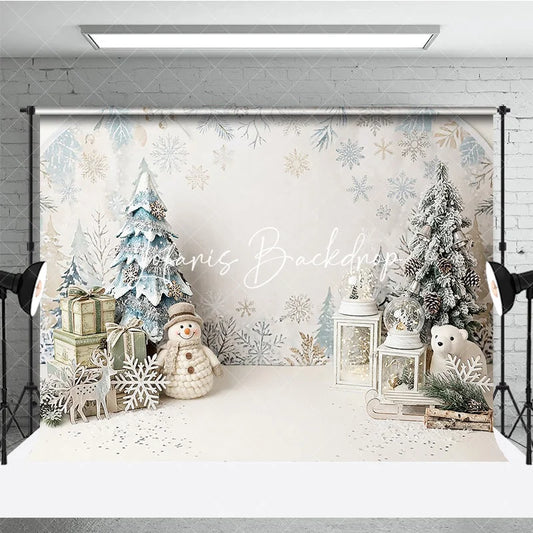 Lofaris White and Blue Winter Wonderland Christmas Photography Backdrop with Snowflakes Snowman Festive Decor