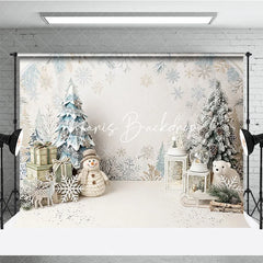 Lofaris White and Blue Winter Wonderland Christmas Photography Backdrop with Snowflakes Snowman Festive Decor