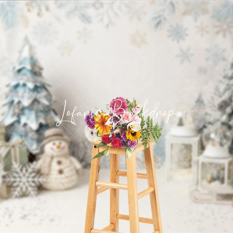 Lofaris White and Blue Winter Wonderland Christmas Photography Backdrop with Snowflakes Snowman Festive Decor