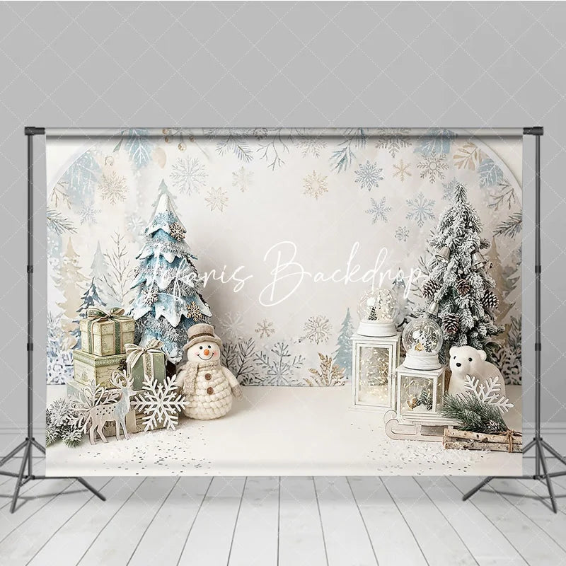 Lofaris White and Blue Winter Wonderland Christmas Photography Backdrop with Snowflakes Snowman Festive Decor