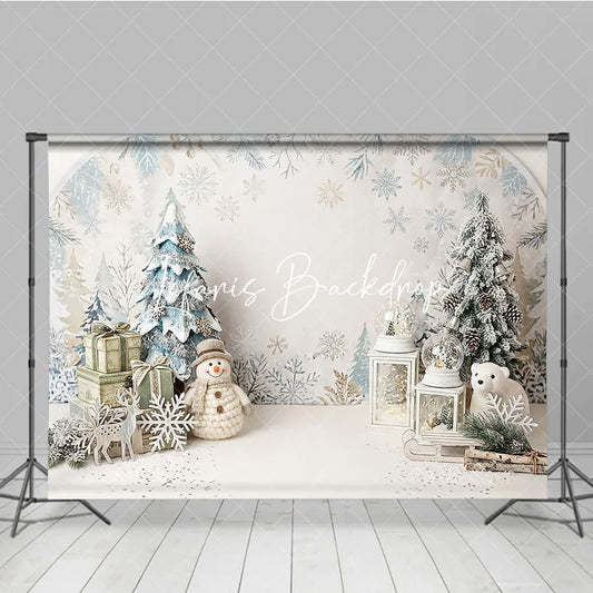 Lofaris White and Blue Winter Wonderland Christmas Photography Backdrop with Snowflakes Snowman Festive Decor