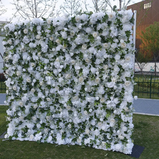 Lofaris White and Cream Roses Hydrangea Artificial Flower Wall Lush Greenery Wedding Party Event Backdrop Decor