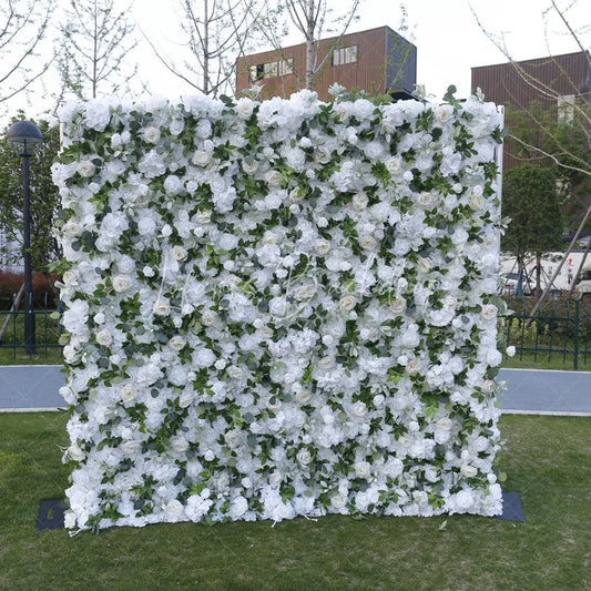 Lofaris White and Cream Roses Hydrangea Artificial Flower Wall Lush Greenery Wedding Party Event Backdrop Decor
