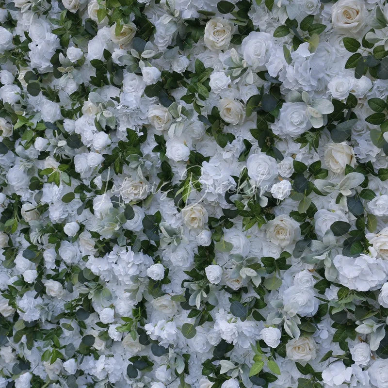 Lofaris White and Cream Roses Hydrangea Artificial Flower Wall Lush Greenery Wedding Party Event Backdrop Decor