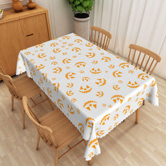Lofaris White and Orange Jack O’ Lantern Halloween Rectangle Tablecloth for Fall Harvest Spooky Party Decor
