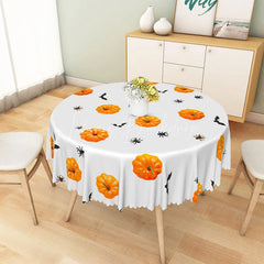 Lofaris White and Orange Jack-O’-Lantern Halloween Round Tablecloth for Spooky Fun Holiday Party Decor
