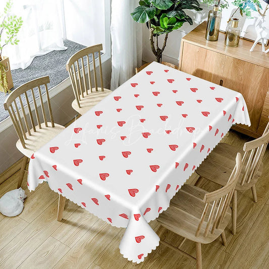 Lofaris White Background Red Sketch Heart Rectangle Tablecloth Artistic Doodle Love Pattern Simple Valentine Kitchen Decor